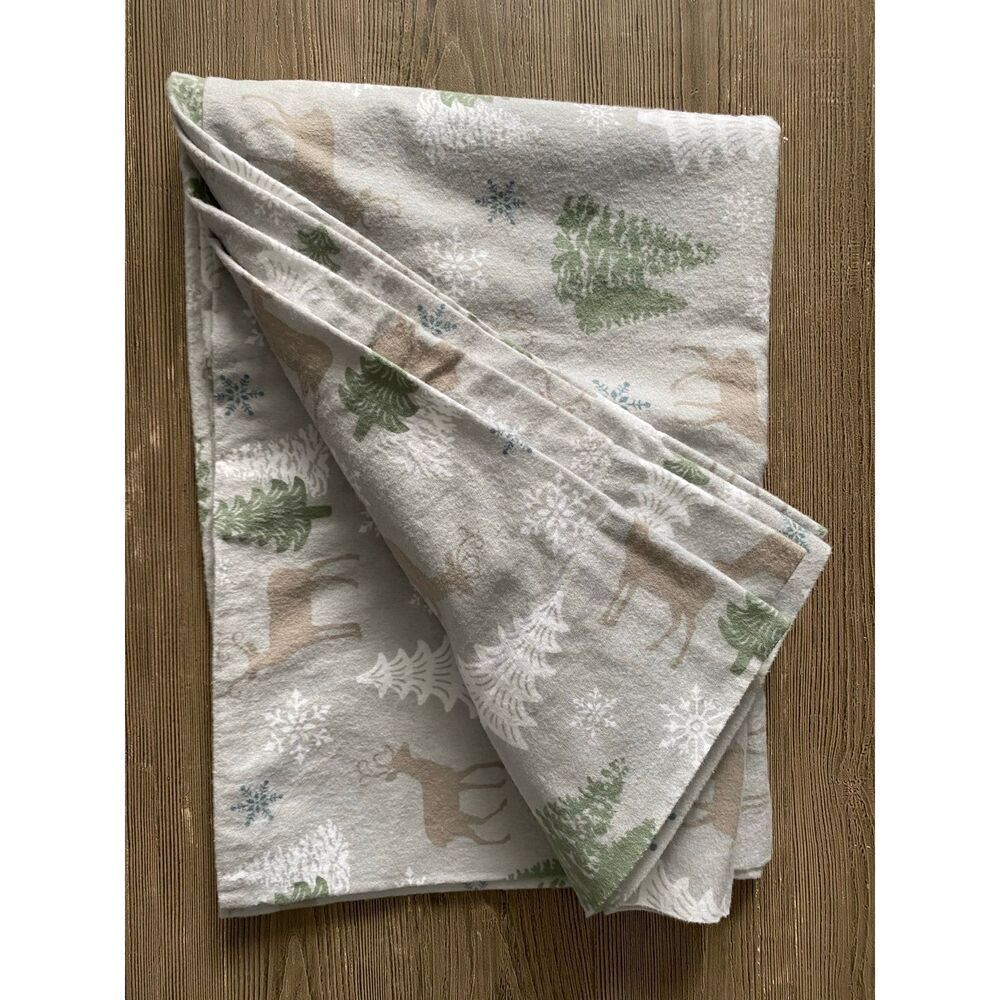 North Pole Winter Scene Deer Flannel Bed Flat Top Sheet